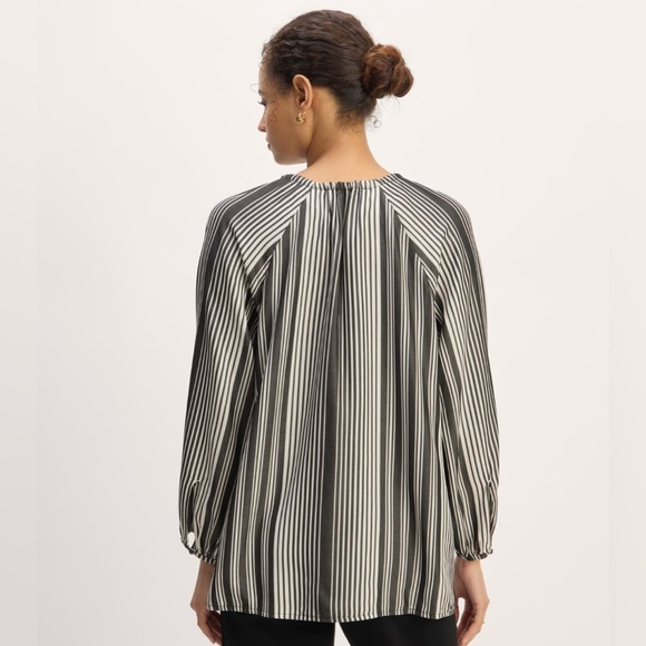Everlane The Gathered Shirt Striped Black White Long Sleeve Blouse Size XXL NWT - Picture 2 of 8